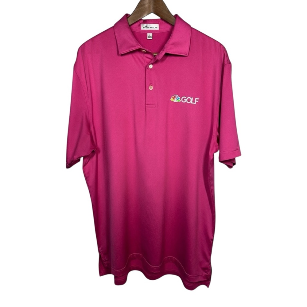 Peter Millar Mens Polo Shirt Large Pink Embroidered NBC Golf‎ Logo